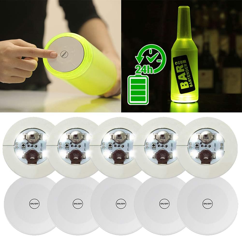 12Pcs LED Coaster, LED Sticker Lights, LED Bottle Lights Cup Holder Lights for Wine Liquor Bottle, Bottle Sparklers for Champagne, Party, Bar, Cold White