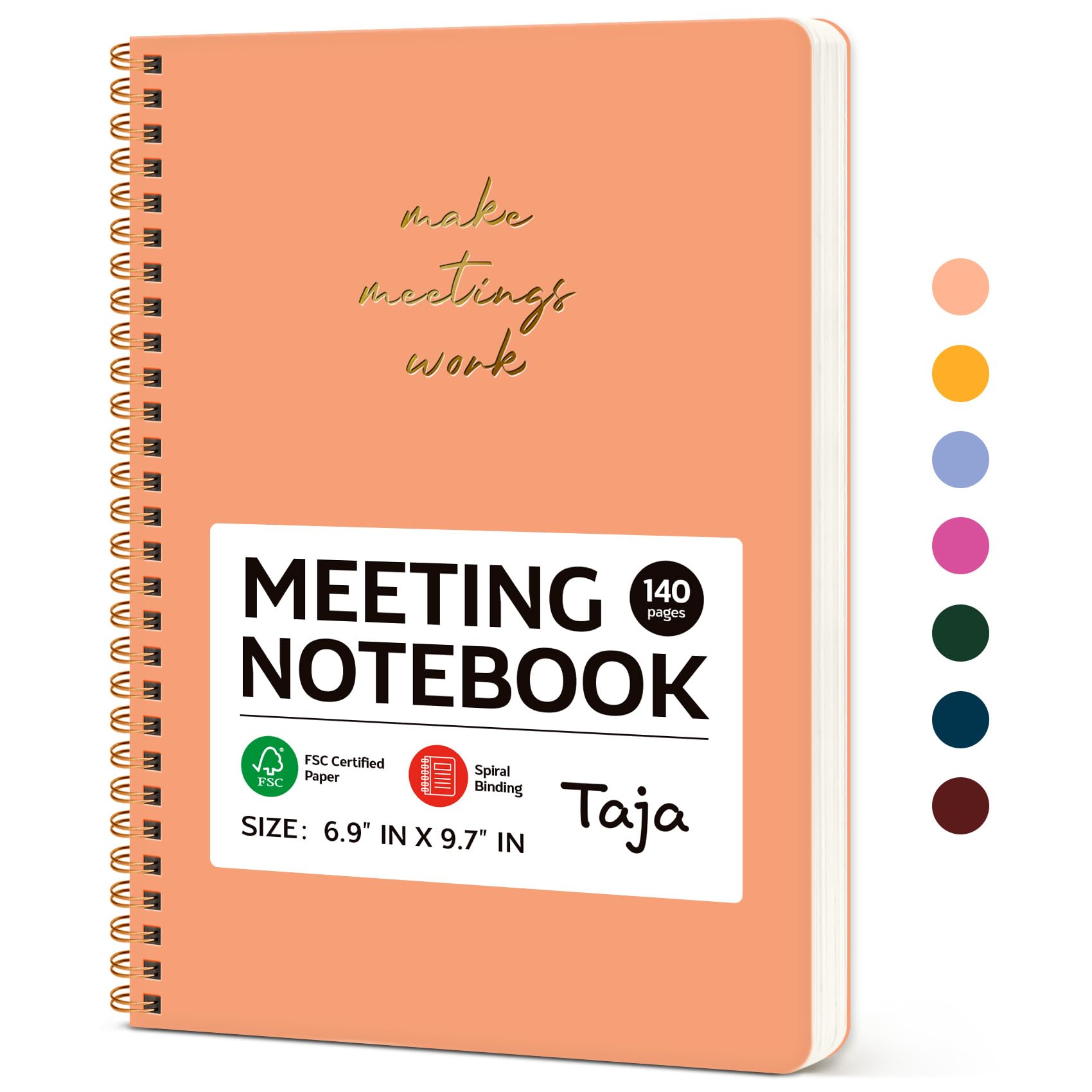 Taja Meeting Notebook for Work Organization - Work notebook with action items, Meeting Minutes Planner Notebook, Perfect Office Supplies for Men & Women - Coral