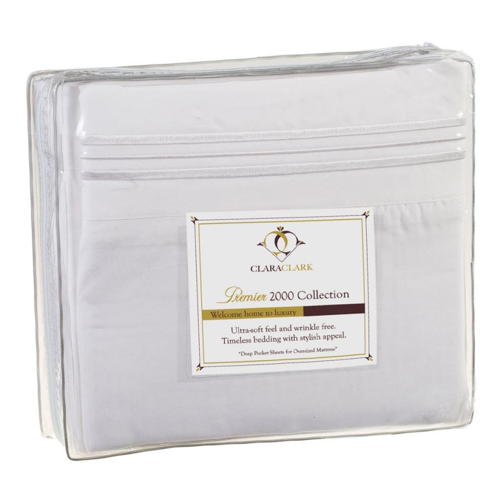 Clara Clark ® Micro Silk Bed Sheet Set, Queen Size, White