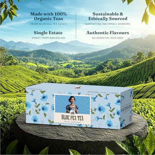 Image of Dorje Teas Blue Pea Mint Darjeeling Green Tea | 30 Pyramid Teabags (Pack of 1) | Selim Hill Estate | Earthy Mint with Blue Pea Flower | Promotes Relaxation & Glowing Skin | Organic Whole Leaf Blend | 30 Cups