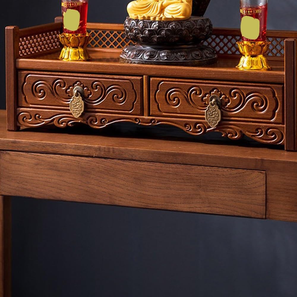 Tavola d'altare cinese Consolle da altare in legno, decorativa in scuro | Espositore con cassetto(Piccolo)