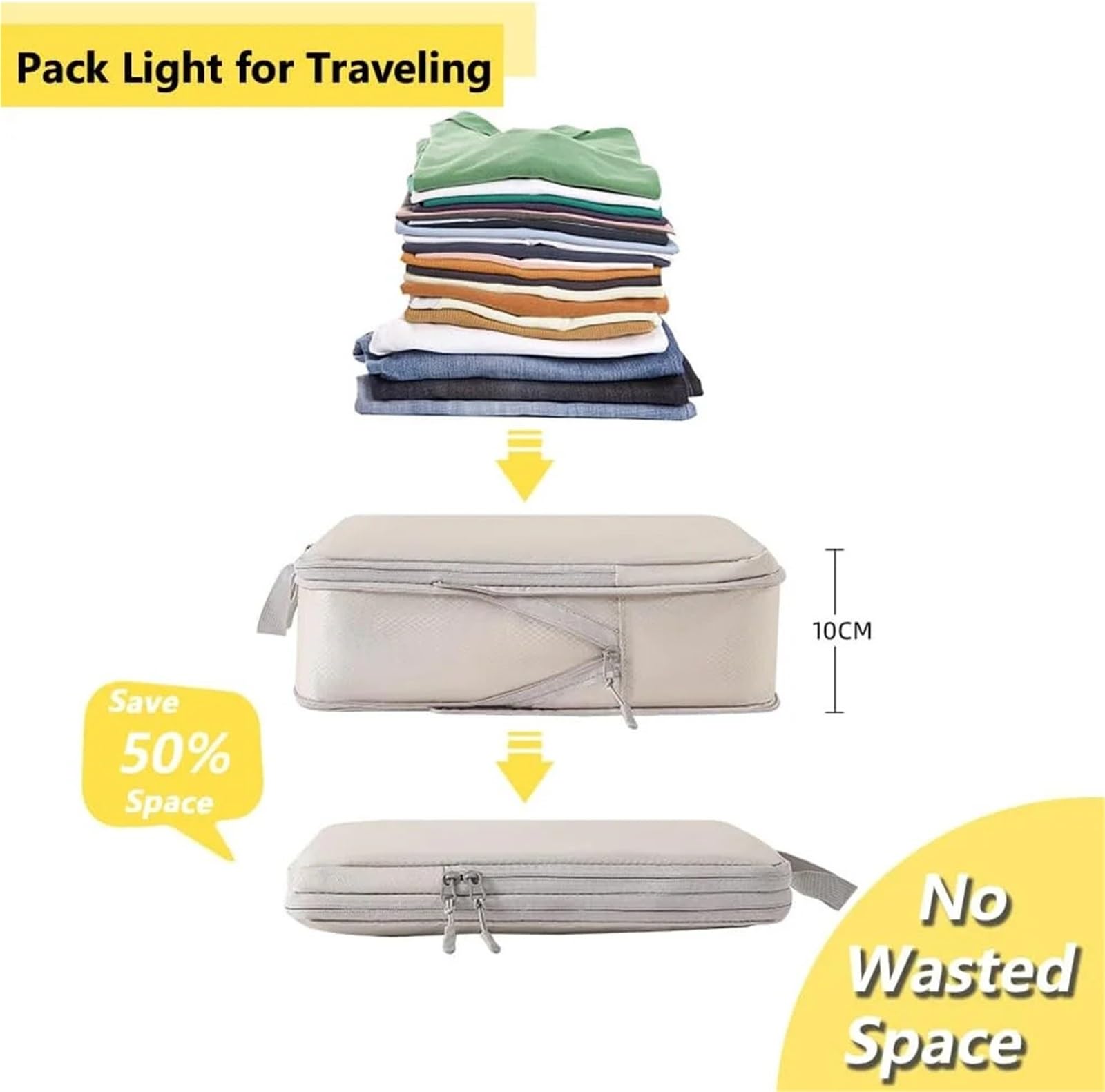 4pcs Packing Cubes For Travel Compression Cube Set Organizer para Ropa, Ropa Interior(Light Grey)