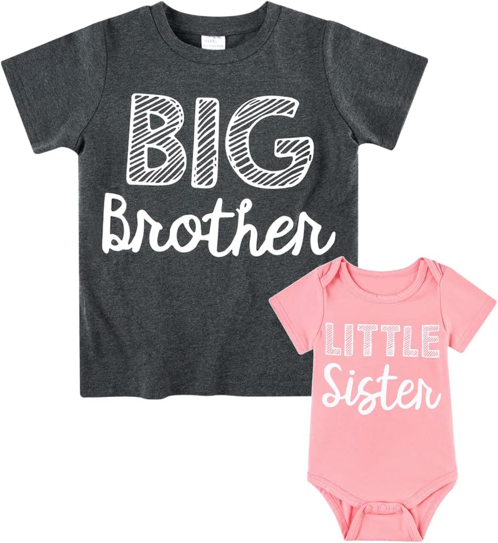 FunnycokidBig Brother Little Sister Matching Outfits Baby Girl Clothes Toddler Boys T-Shirt Announcement Gift