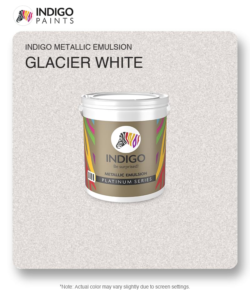Image of Indigo Metallic Emulsion Platinum Series - Sparkling Metallic Texture Wall Paint | Water-Based | Anti-Fungal & Algae Resistant | Interior & Exterior Use 500 ml Glacier White