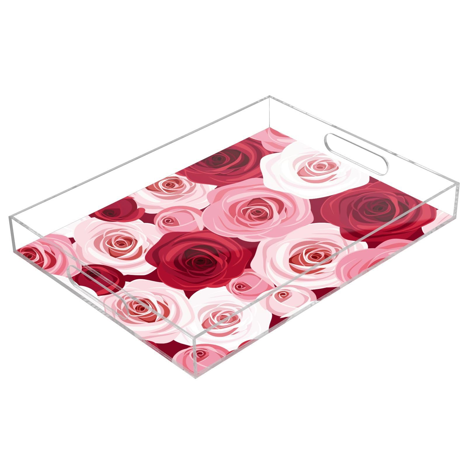 Bandeja rectangular de acrílico transparente con asas, bandeja de desayuno transparente, impermeable, transparente, 12 x 16 pulgadas