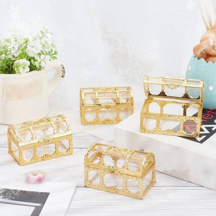 SATYAM KRAFT 6 Pcs Golden Decorative Acrylic Gift Boxes | Empty Mini Storage Box for Sweets, Jewellery, Wedding Return Gifts | Shaadi, Engagement, Pooja, Festive Gifting (4 x 6.5 cm, Small)