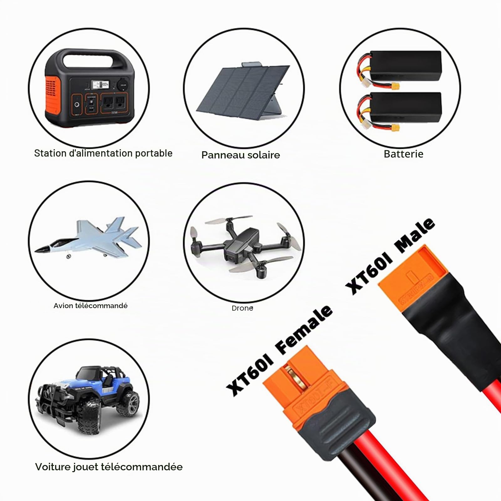 Câble d'extension XT60i Câble XT60i Connecteur mâle vers femelle pour alimentation panneau solaire Accessoires pour batterie déportée