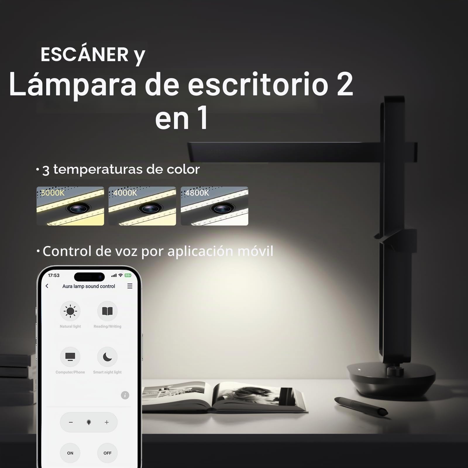 CZUR Escáner de Libros, escáner de 14 MP con lámpara de Escritorio LED, escáner de Documentos con OCR para Win y Mac, cámara de Documentos HD hasta A3 (Aura) | Escáner A3 con OCR y Laser Curve Flattening, Visualizador y Lámpara de mesa, para macOS y Windo