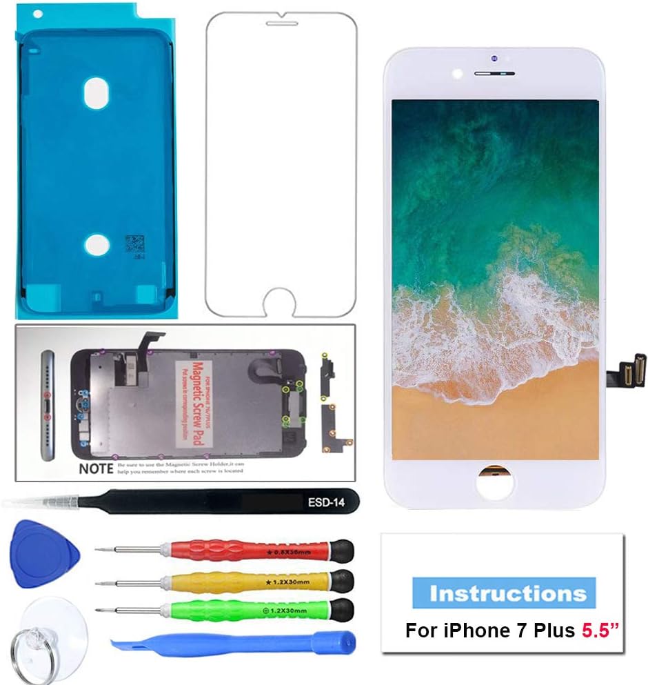 Screen Replacement for iPhone 7 Plus White 5.5 Inch LCD Display Touch Screen Digitizer Assembly with Repair Kits