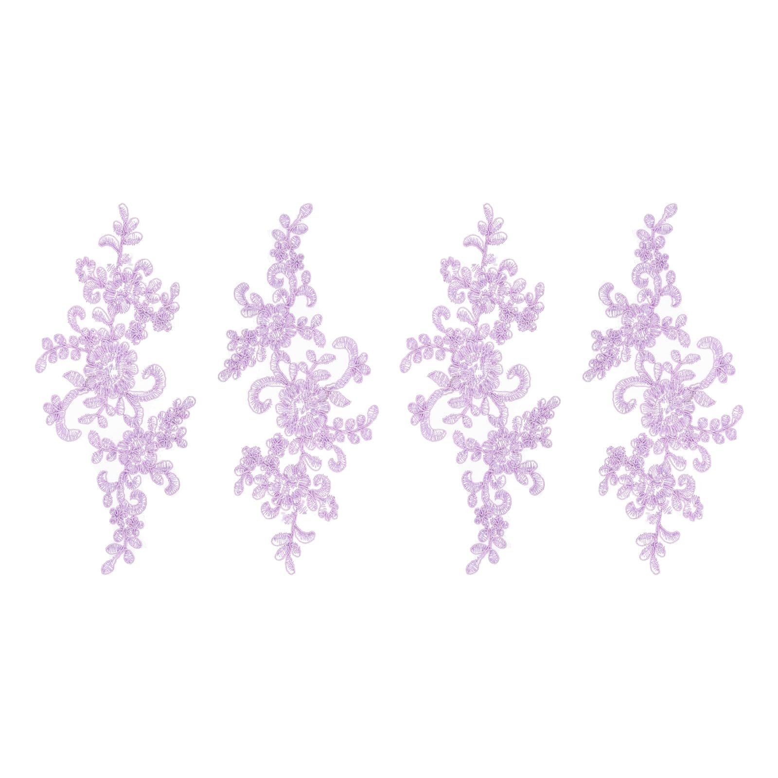 sourcing map 4 Pcs Flower Lace Appliques 3D Embroidery Lace Patch Sewing Addition Embellishments for Wedding Bridal Dress Clothes DIY Crafts Accessories Decoration, Light Purple (23cm) — image 1