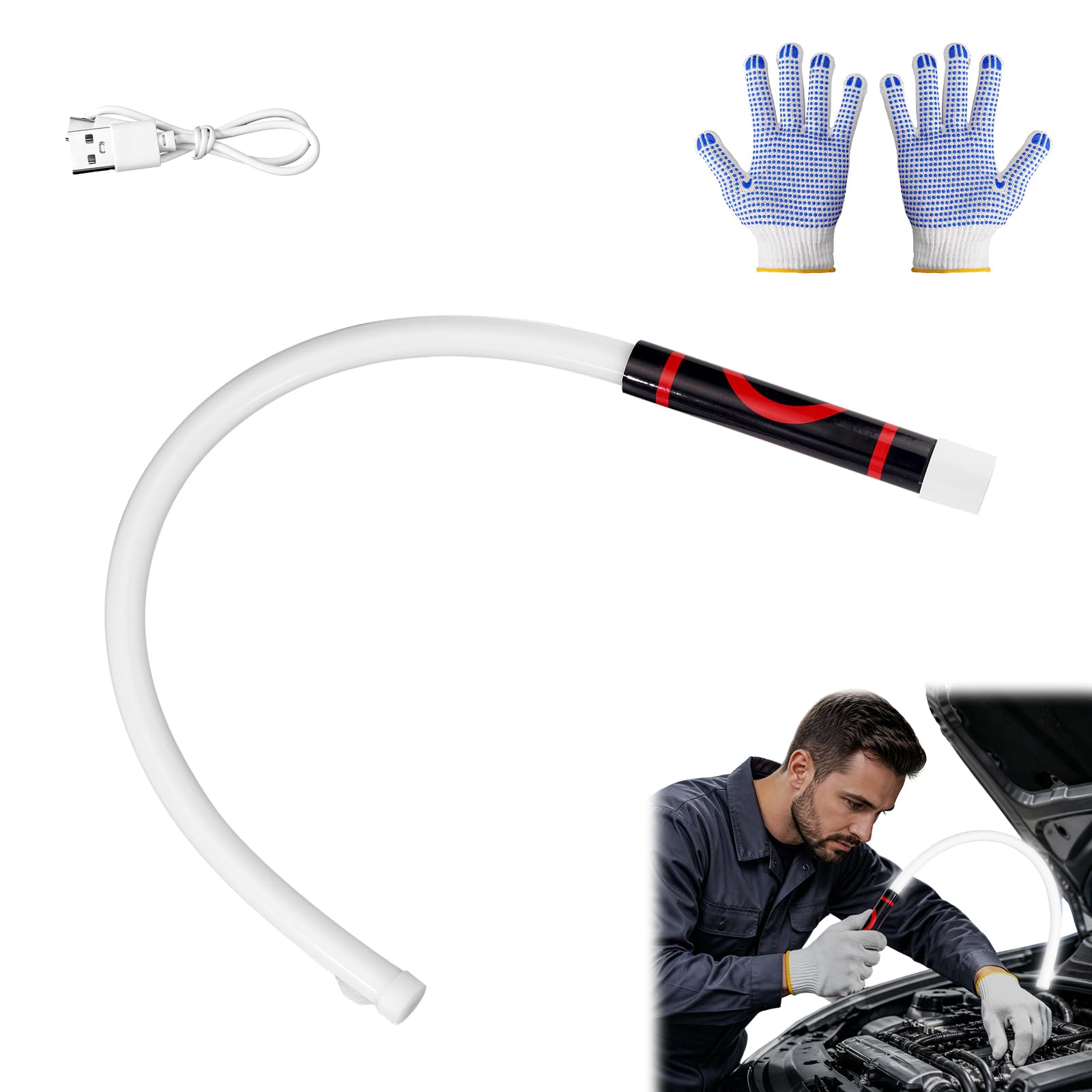 BTFO Flexible LED Flashlight Stick, 76cm/30in Rechargeable & Bendable LED Work Light Lamp Stick with 3 Lighting Modes for Mechanical Inspection Automotive Car Repair and Tight Spaces