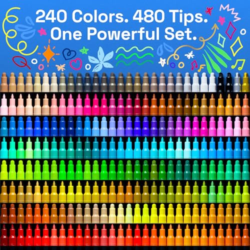 Image of ARTISTRO 240 Precision Dual-Tip Acrylic Paint Markers - Paint Pens Set with Dot & Fine Tips for Fabric, Rock, Glass, Wood, Coloring Books - Arts & Crafts Gift - Classroom Must Haves & School Supplies