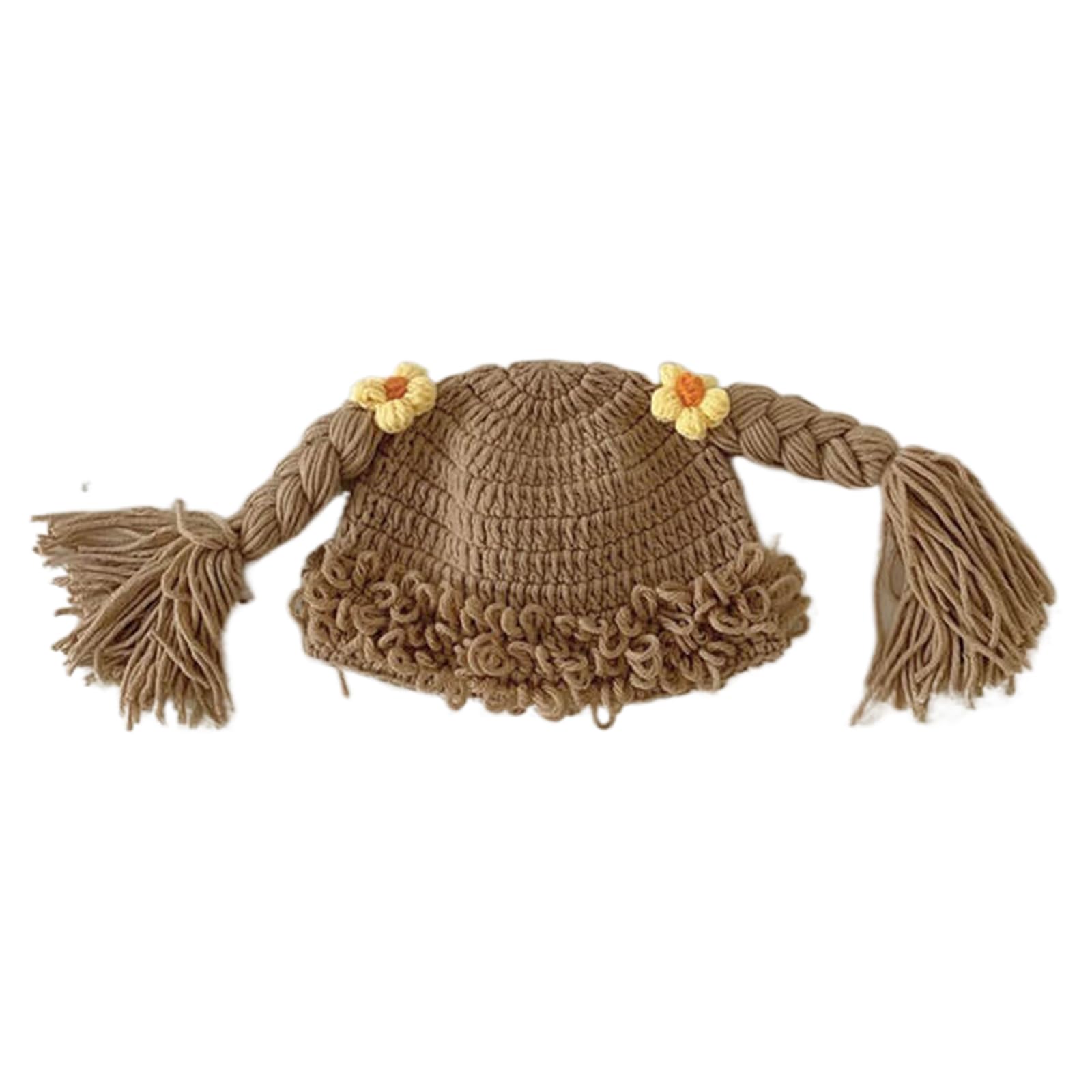 KANGQL Braid Wig Cap - Cute Baby Girl Beanie Hat With Pigtail Braids, Crochet Knitted Winter Bonnet for Children 6-48 Months