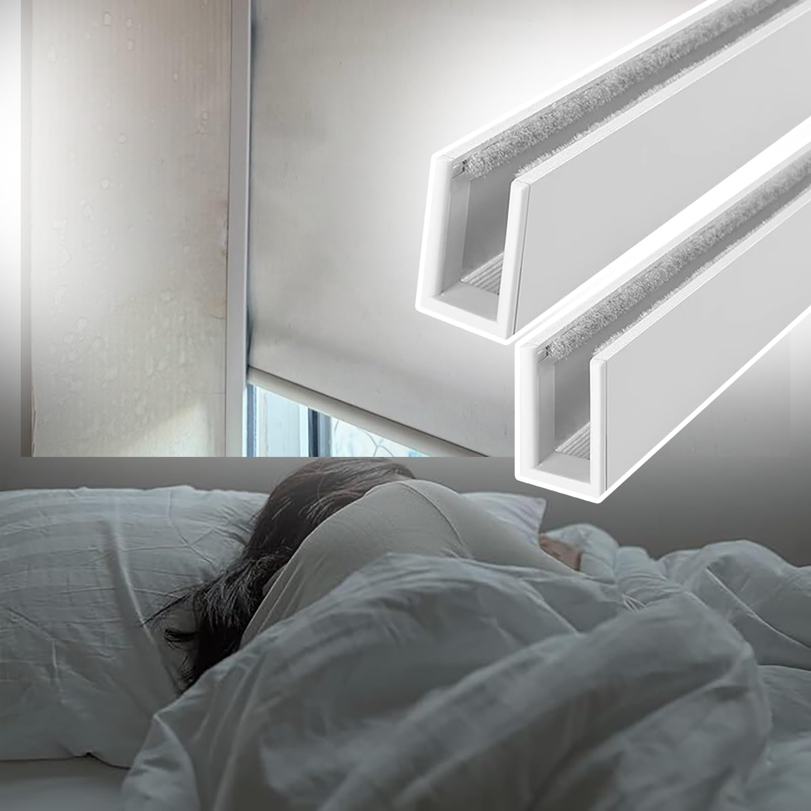 Jievmrs Bedroom Blackout Light Blocking Strips for Roller Blinds, U-channel Light Blockers Side Tracks for Window Shades, Nursery Blackout Side Rail(White 2 pcs,110cm(43.3in))
