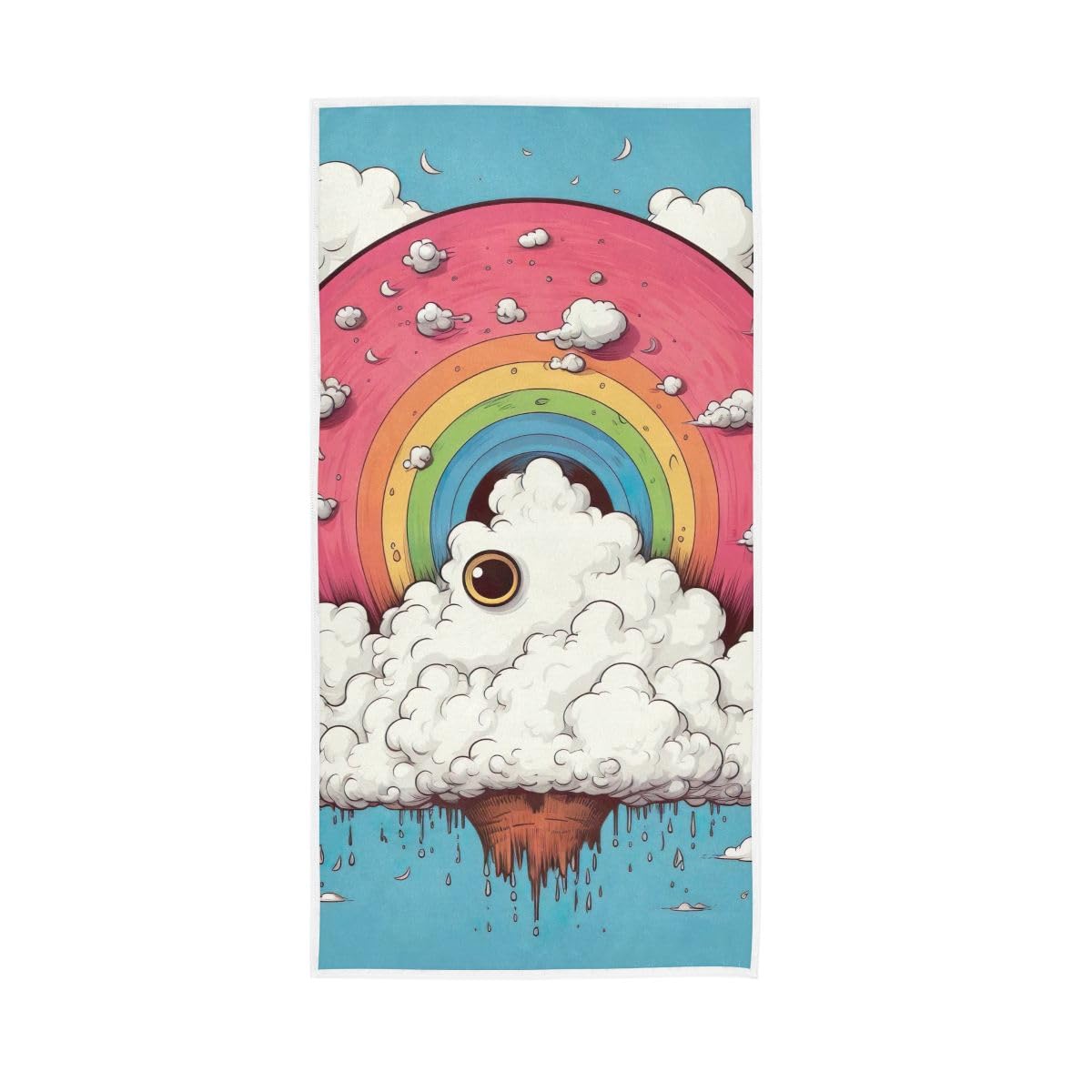 HUYGD Cartoon White Cloud with Eye Hand Towels, 15 x 30 Inches, Soft Highly Absorbent Towels for Bathroom Gym Shower