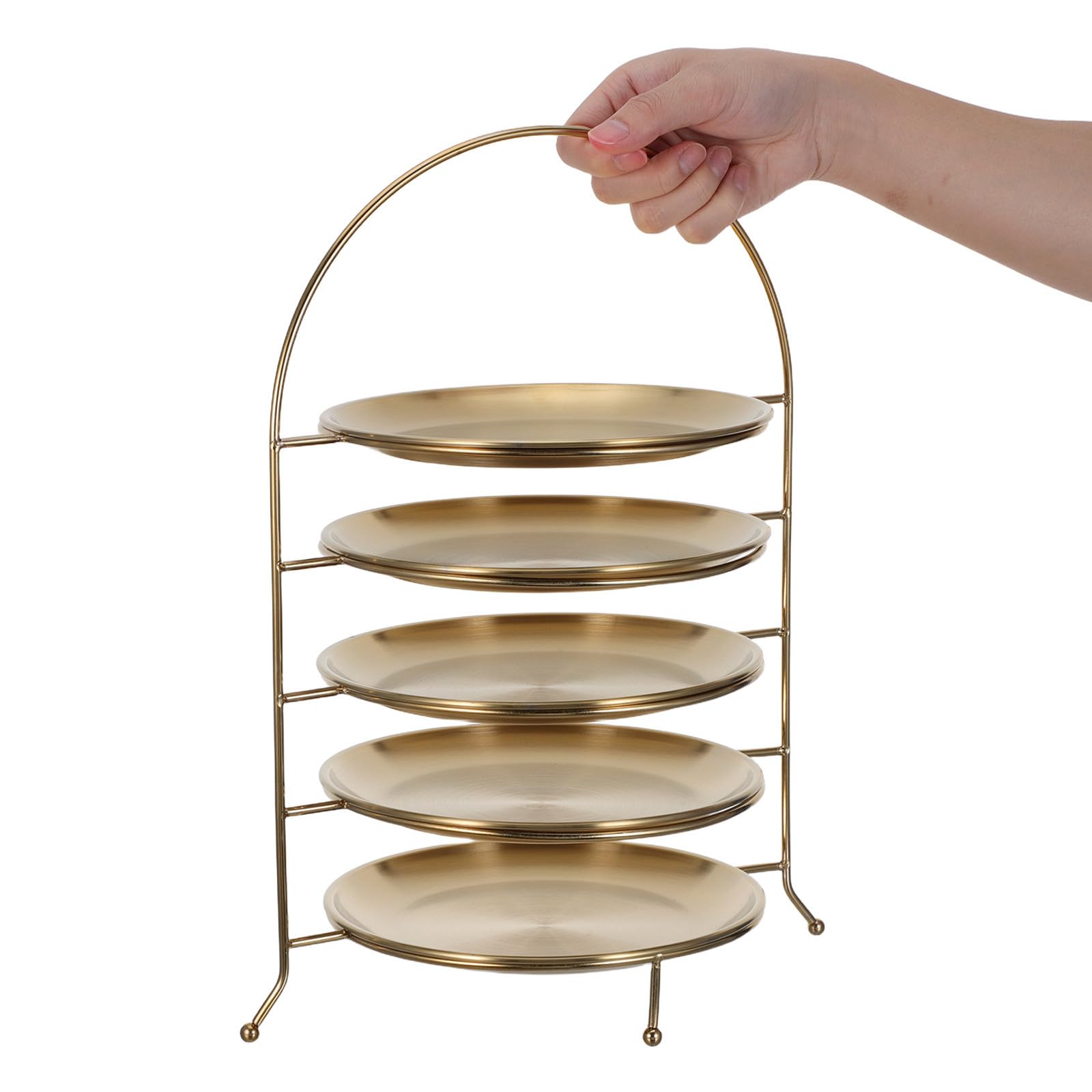 POPETPOP Portapiatti Rotondo in Acciaio Inossidabile a 5 Livelli, Struttura Robusta e Versatile, per Buffet ed Eventi, Set Multi-Strato Color Oro