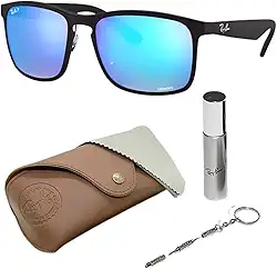Óculos de sol polarizados RB4264 CHROMANCE com armação preta fosca com lentes azuis cromadas de 58 mm inclui um kit oficial de óculos