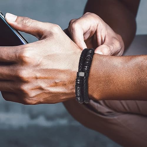 Bandmax Black Viking Compass Celtic Knot Beads Charm Bracelet For Men Black Braided Leather Bracelet Bangle Wristband With Viking Style Charms Birthday Gift For Him -21" #TOP1