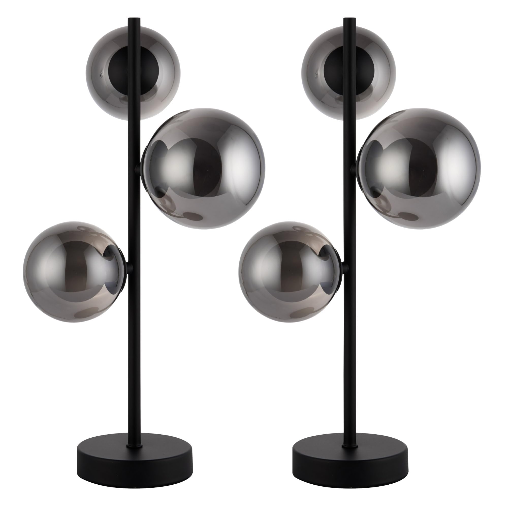 First Choice Lighting - Table Lamp - Black with Smoke Glass Globes