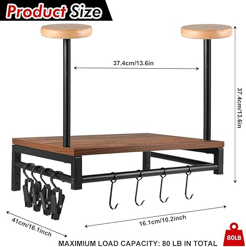 Miniatura 6 de Soporte de pared para casco de motocicleta, estante de almacenamiento de engranajes con 4 clips para guantes, soporte de casco de madera y metal
