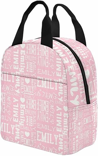 Miniatura 4 de Nombre personalizado en la bolsa de almuerzo para hombres y mujeres, caja de almuerzo con monograma de corazones rosados, bolsa de almuerzo
