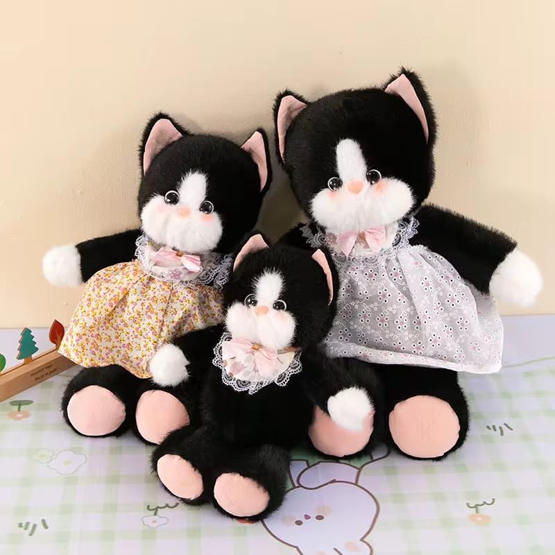 Image of Cute Cat Soft Toy 35cm - Kawaii Fluffy Plush Cat with Removable Frock & Apron, Adorable Stuffed Animal Plushie Gift for Kids, Girls & Home Decor