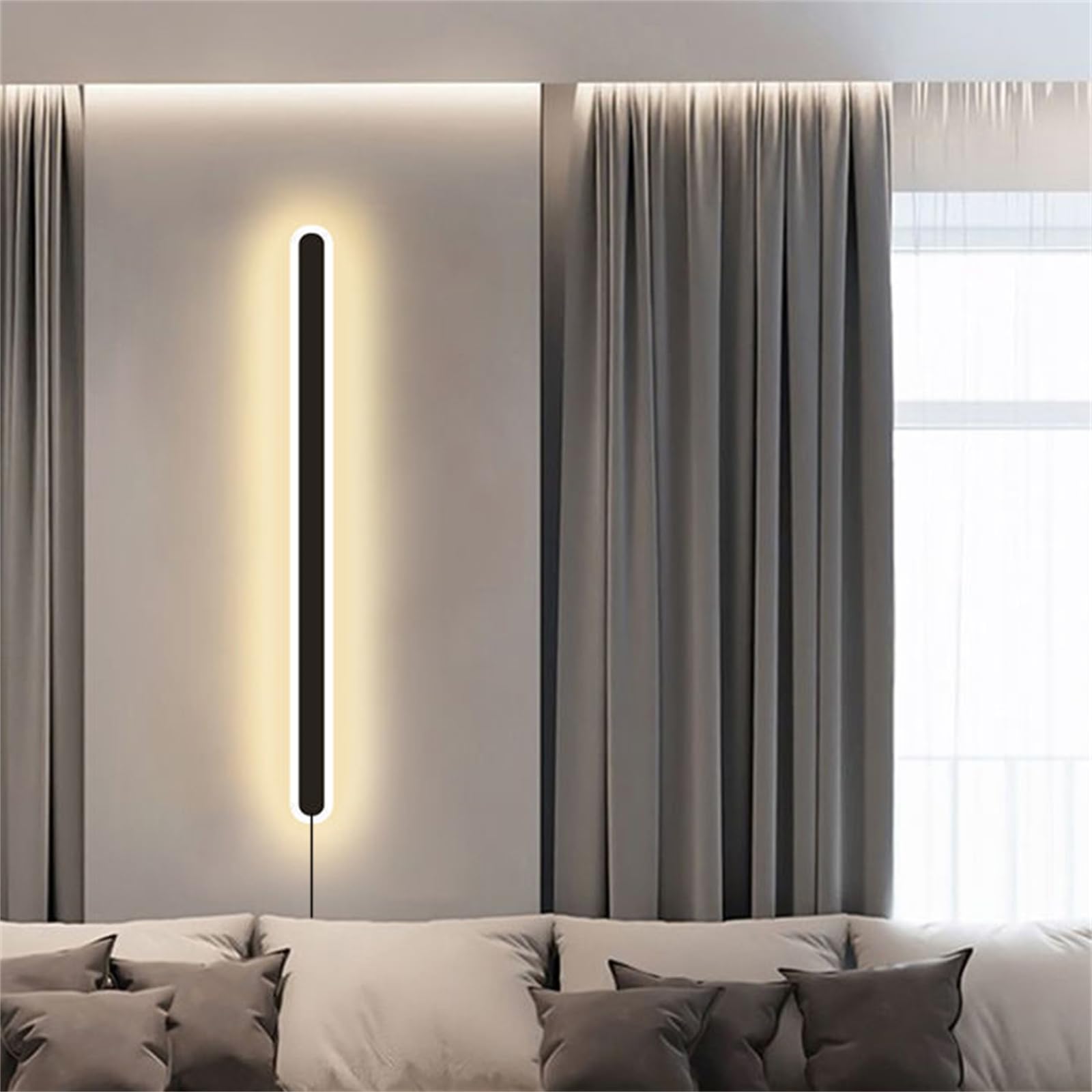 TZSMUM Long LED Plug in Wall Light with Switch Indoor Bedroom Wall Lamp Minimalist Acrylic Modern Wall Sconce Black Interior Fixtures Living Room Corridor Study Wall Lightings (Warm Light,30CM)