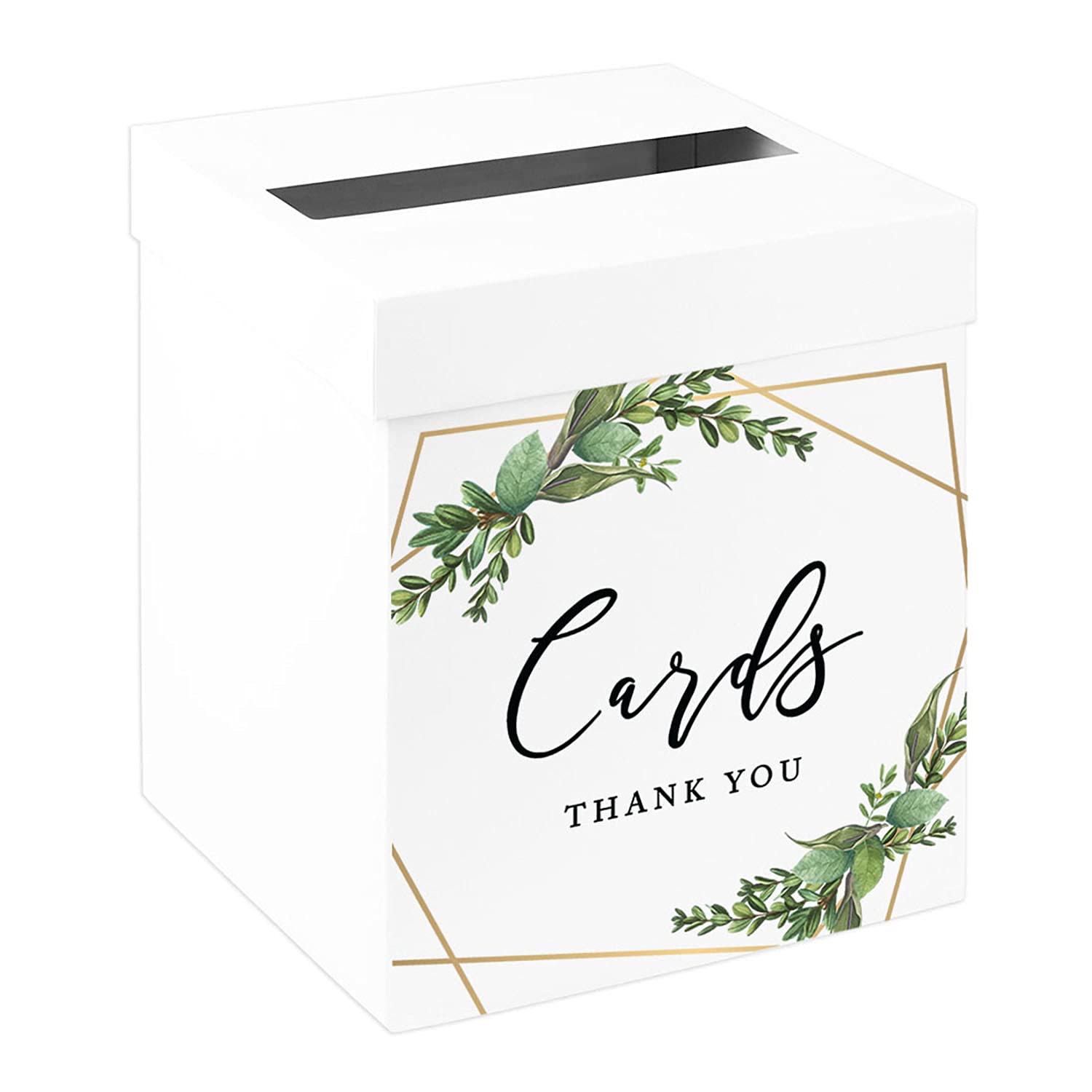 Andaz Press Sturdy White Wedding Day Card Box Geometric Leaf Frame Wedding Gift Boxes for Cards Card Box for Bridal Shower Baby Shower Birthday Graduation Events 10x10x10 Inches