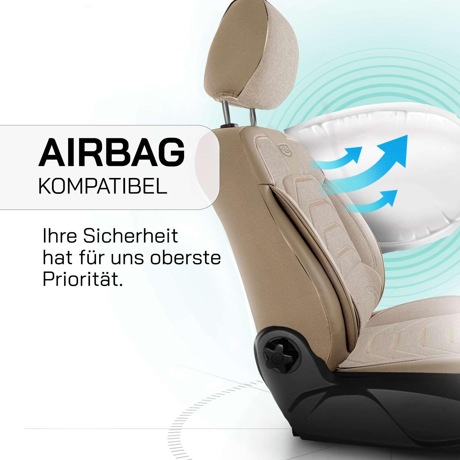 Fundas de asiento universales para coche y SUV - Fundas de asiento premium delanteras de lino, beige, compatibles con airbag, funda de asiento para coche, juego completo incl. kit de