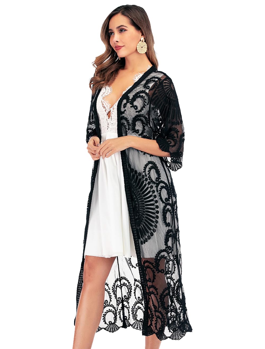 Leisofter Mujer Crochet Kimono Cardigan Bikini Cover Up, Verano Holgado Largo Boho Bikini Cover Up, Ligero Mujer Ropa de Playa Cubierta, Vestidos de Playa