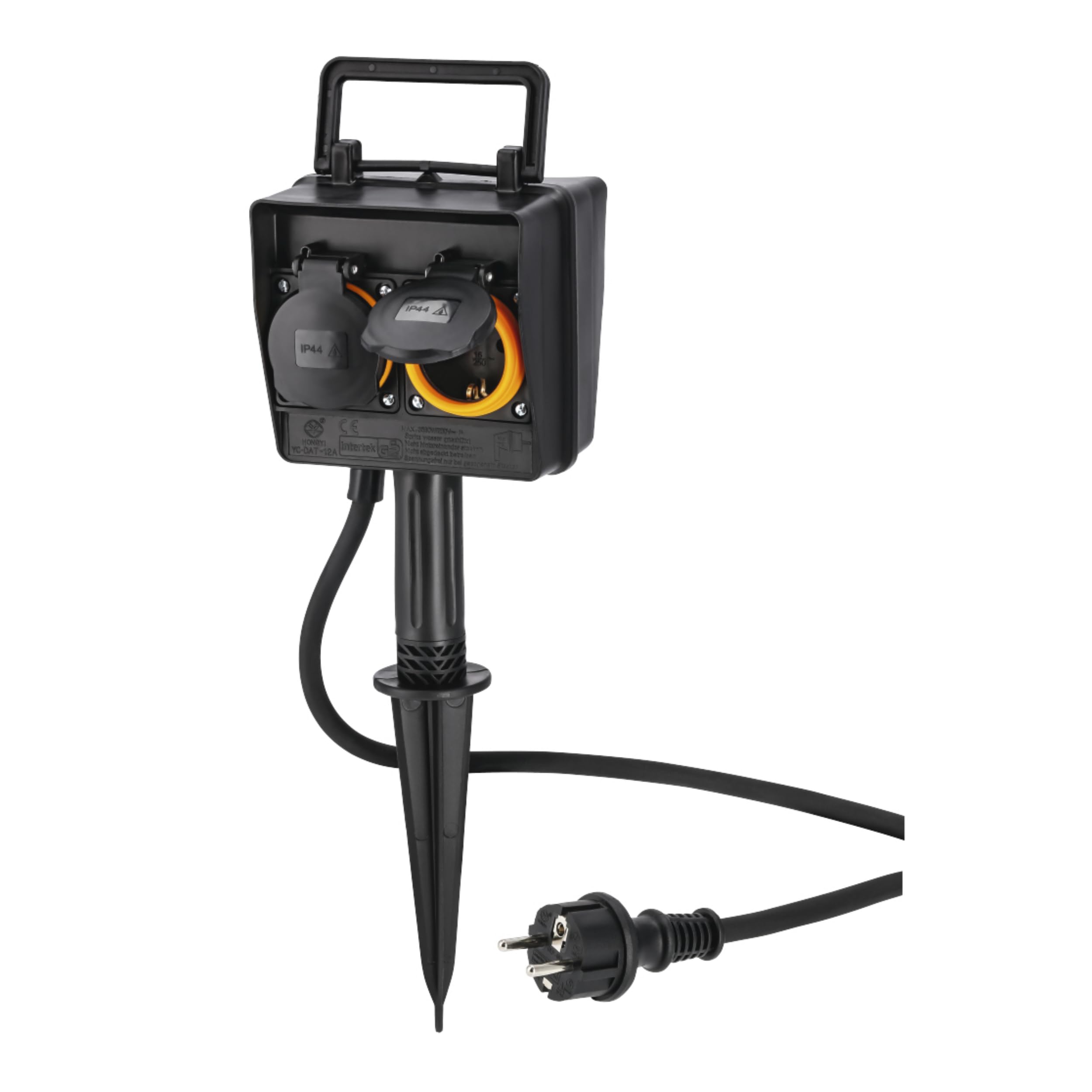 Hama Prise de Jardin avec Piquet - Etanche IP44 Double Prise Terre Extérieure avec Minuterie et Clapets – Idéale Jardin, Éclairage, Pompe ou Guirlande, 2 Sorties Programmables – Noir