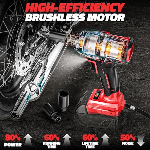 Image of DIYtoolifz Cordless Impact Wrench 1 /2 inch Compatible with Milwaukee 18v Battery (Bare Tool), 300 FT-LBS Brushless Impact Driver, Portable Electric Impact Gun with LED Work Light, 3-Speed Control