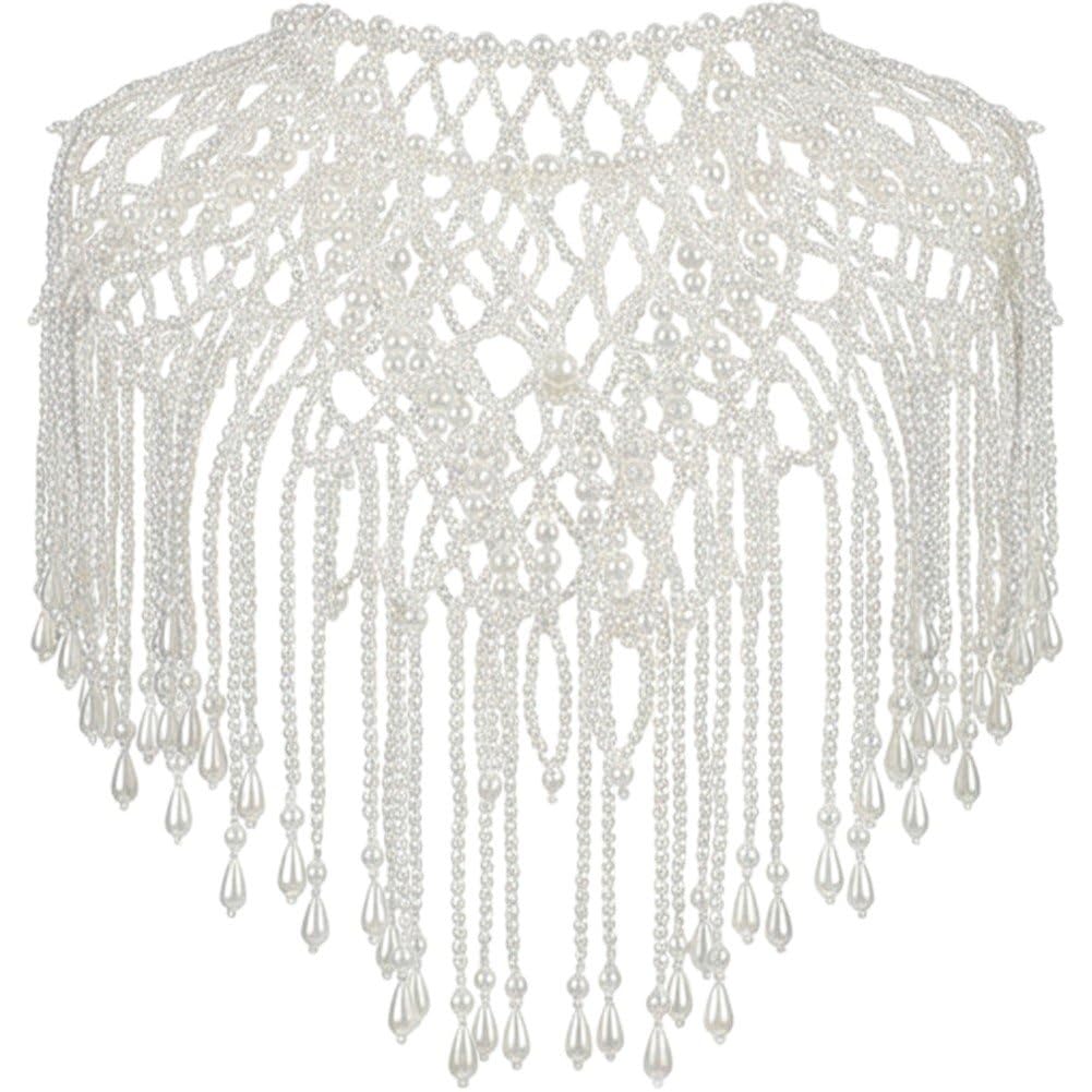 Ppmter Pearl Cape Beaded Shawl Wraps Evening Cape Bridal Shawl Bolero Flapper Cover Up for Bridal Wedding Party Costume