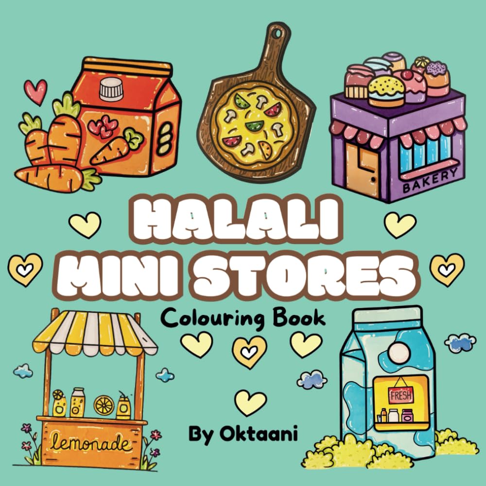 Halali Mini Stores: Colouring book for all ages, cute and simple designs for relaxation, stress relief and creative fun
