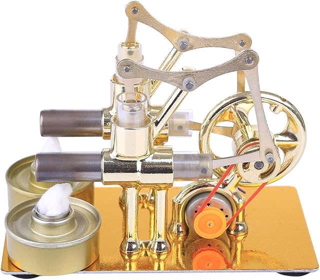 NURICH Stirling Metal Hot Double Cylinder Bulb External Combustion Heat Steam Power Engine Model Physics Science Experiment Toy