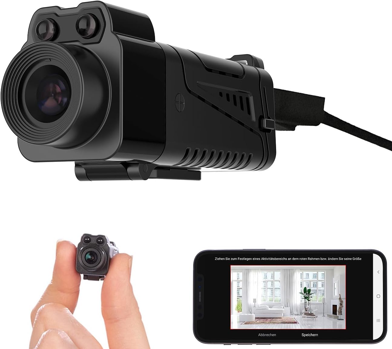 Somikon DV-325.mini Micro Camera, front view with USB cable attached.