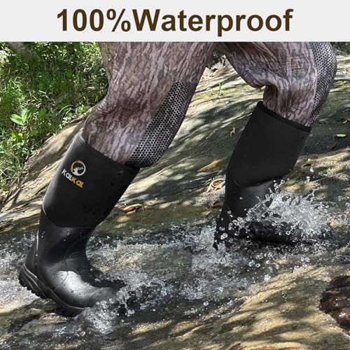 Kalkal Rubber Boots for Men, Waterproof Rain Boots Men with 6mm Neoprene, Insulated Durable Hunting Boots for Fishing, Farming, Gardening and Working3