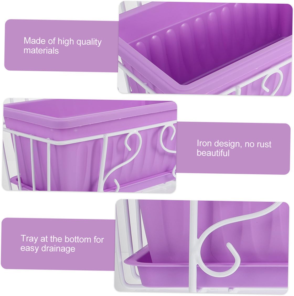 Ciieeo Rectangular Hanging Planter Pot with Tray for Vegetables and Flowers, Medium Purple Resin Window Box Planter for Indoor and Outdoor Gardening