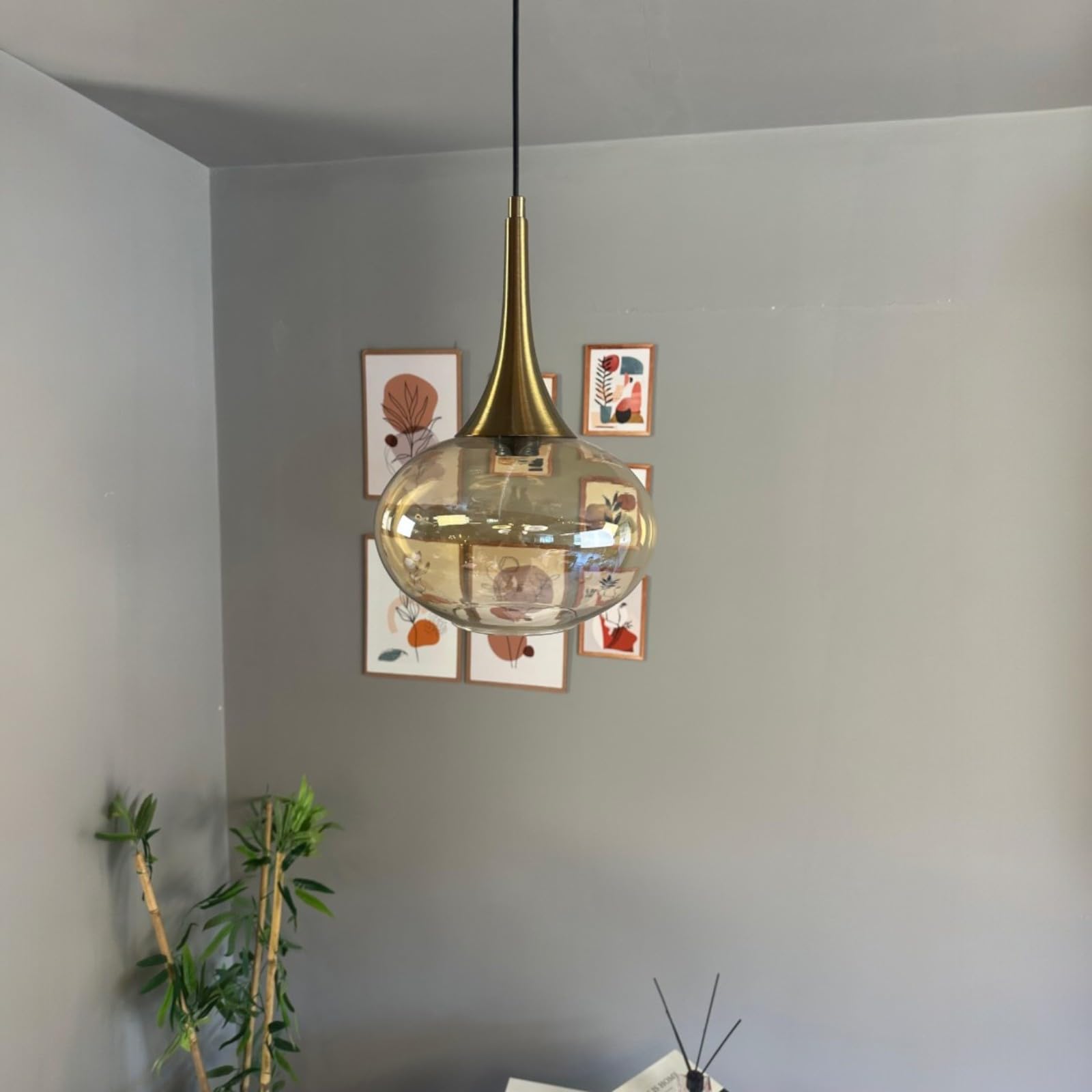 bamyum Solvia Suspension Luminaire Verre Rétro en Metal de 30 cm, Lustre de Salon Vintage, Éclairage de Plafond pour Chambre, Cuisine, Lampe Suspendue