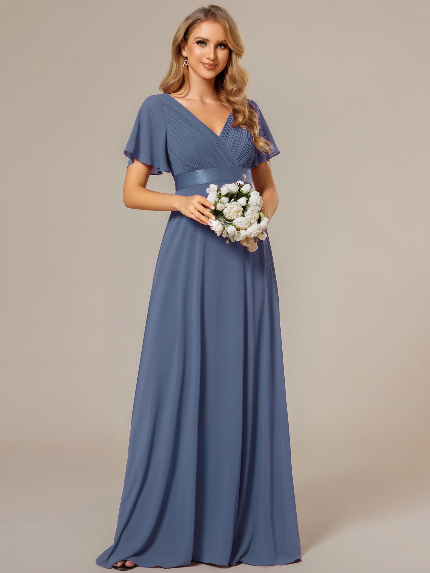 Ever-Pretty Vestiti da Cerimonia da Donna Alta Elasticità Scollo a V Linea ad A con Spacco Stile Impero 09890