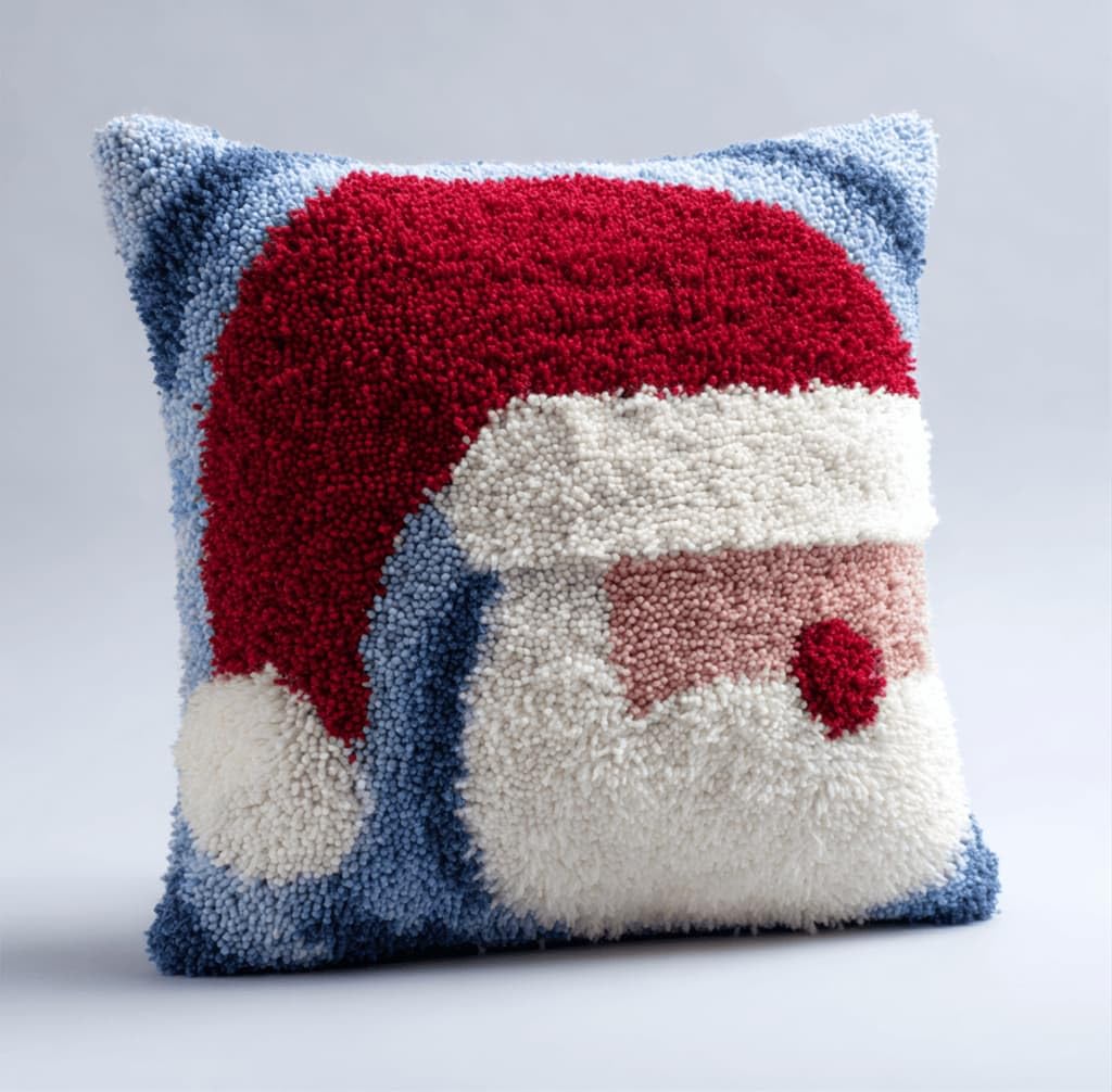 Kitquiver Latch Hook Cushion Kits Santa Hat 43X43Cm Latch Hook Pillow Case Kits Embroidery,DIY Needlework Pillow Cover Sofa Cushion Rug Making for Adults and Beginner,Craft Home Decor