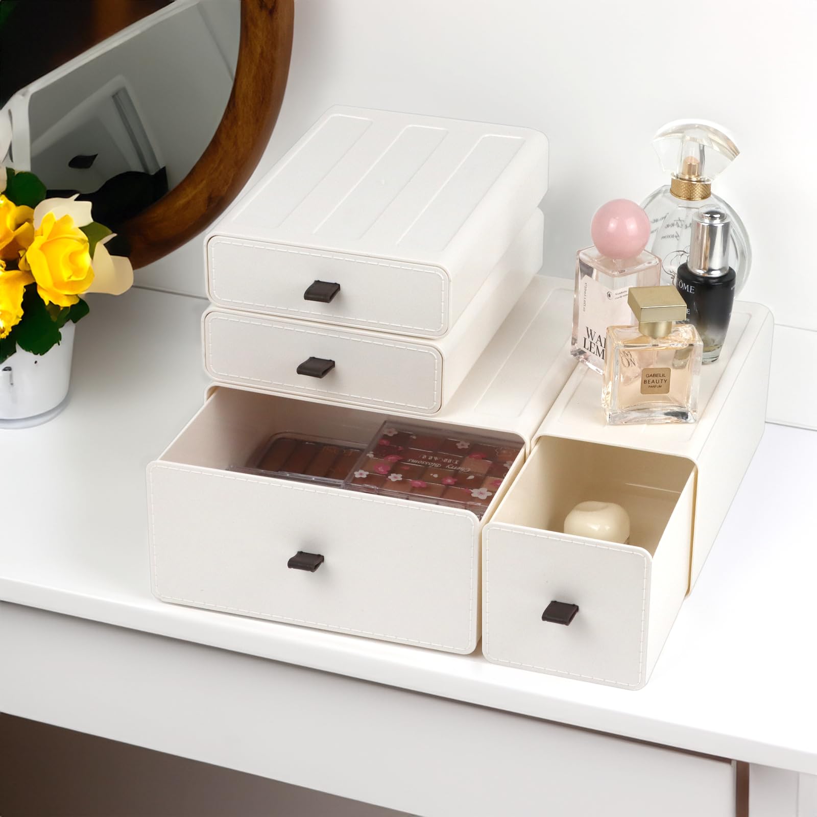 ZEXALOR Weißer Schreibtisch-Organizer mit Schubladen, Kommode, Schreibtisch-Make-up, Nachttisch-Organizer, Aufbewahrungsschublade für kleine Räume, Stifte, Schreibwaren, Kosmetikartikel, Bürobedarf