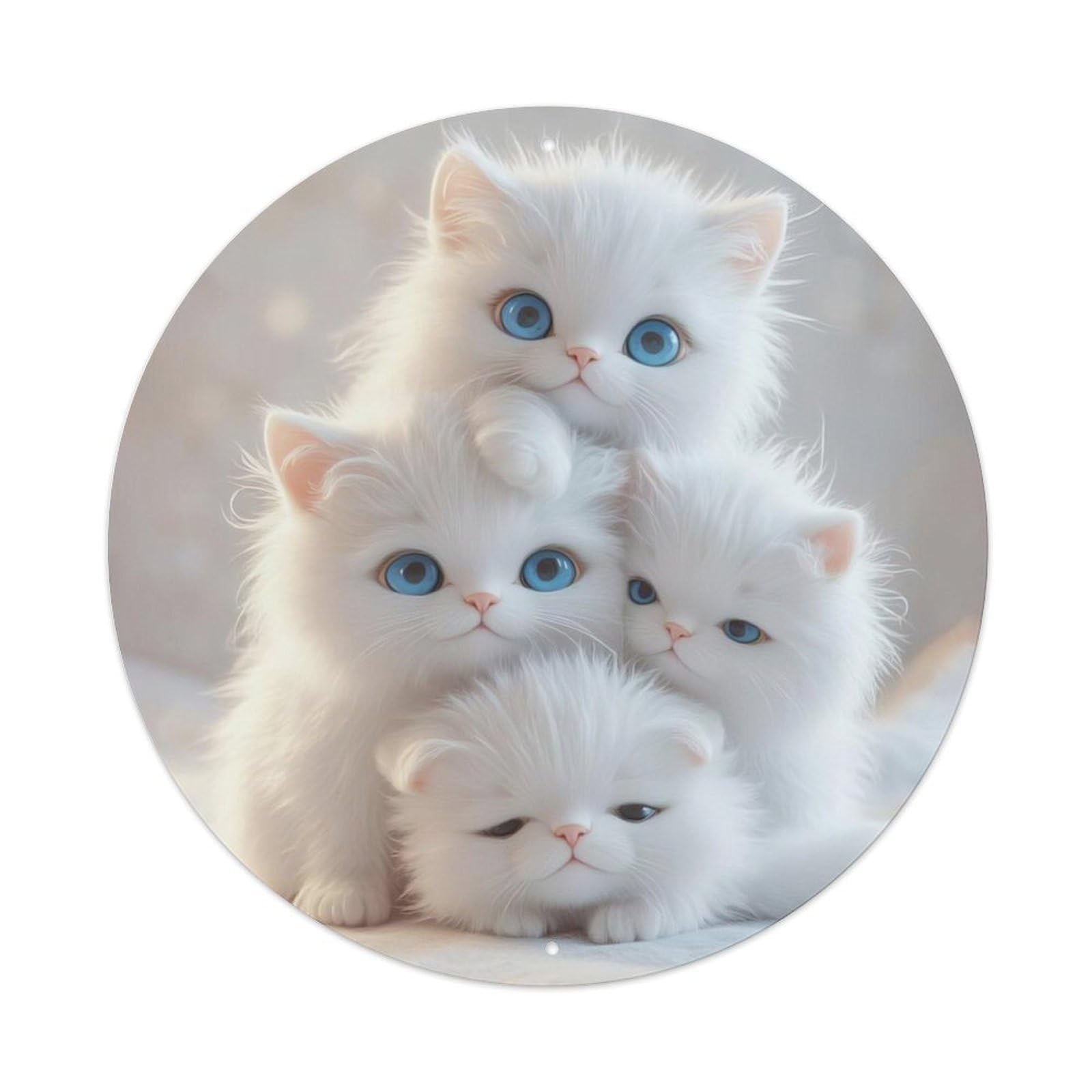 White Kittens with Blue Eyes Fluffy Cat Cozy Home Aesthetic Vintage Metal Tin Sign Plaque Wall Decor for Cafe, Club Bar, Office, Garden Metal Poster 8x8Inch