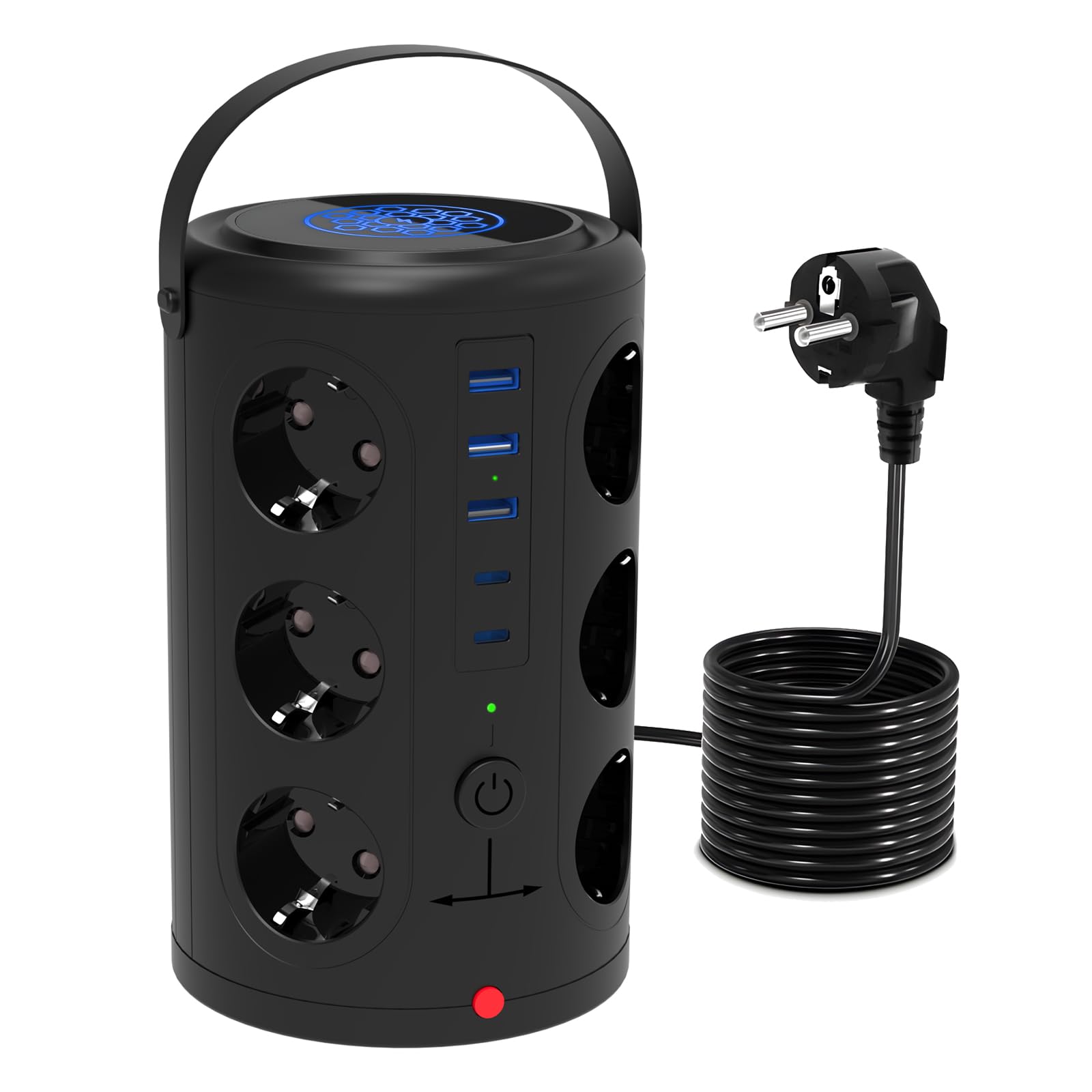 Tour Multiprise Parafoudre Et Surtension, Multiprise Electrique Avec 5 Ports USB Et 12 Prises, Multiprise Avec Et 3 Interrupteurs, Noir-INHHUB