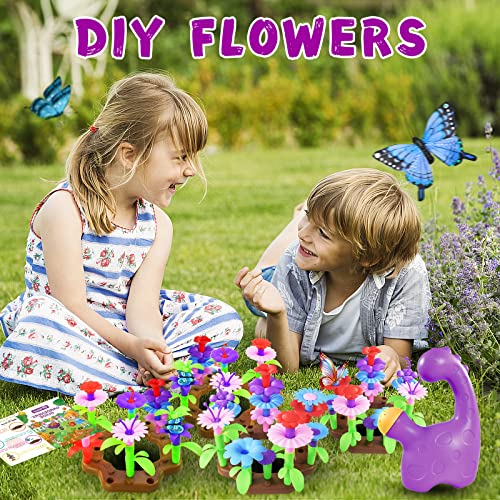 Qtioucp 16Pcs Kids Gardening Tools Outdoor Toys Set Backyard Play With 93 Pcs Diy Kids Flower Garden Building Preschool Activities (Purple) #TOP5