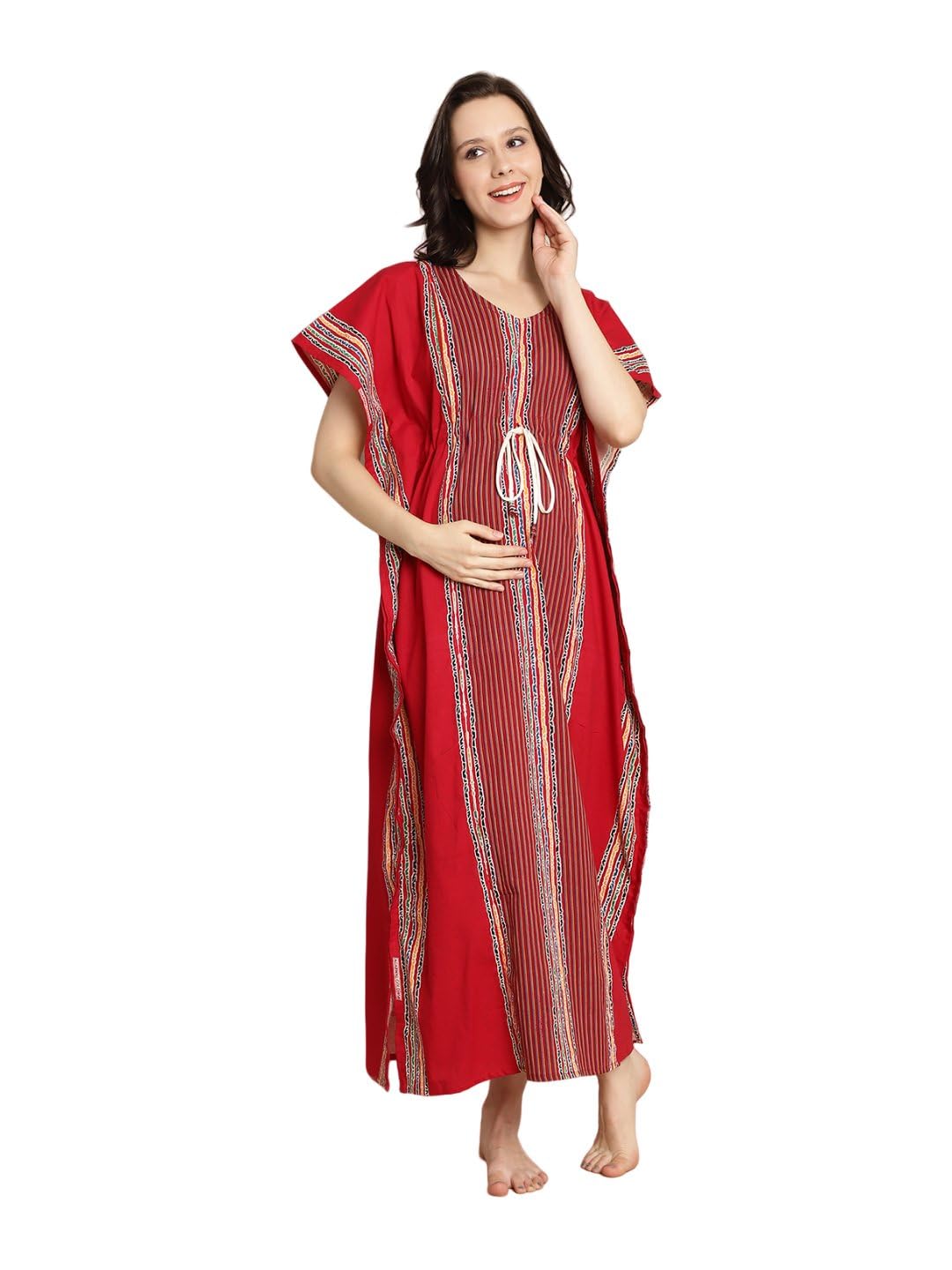 Red Cotton Maternity Feeding Kaftan.-image-19