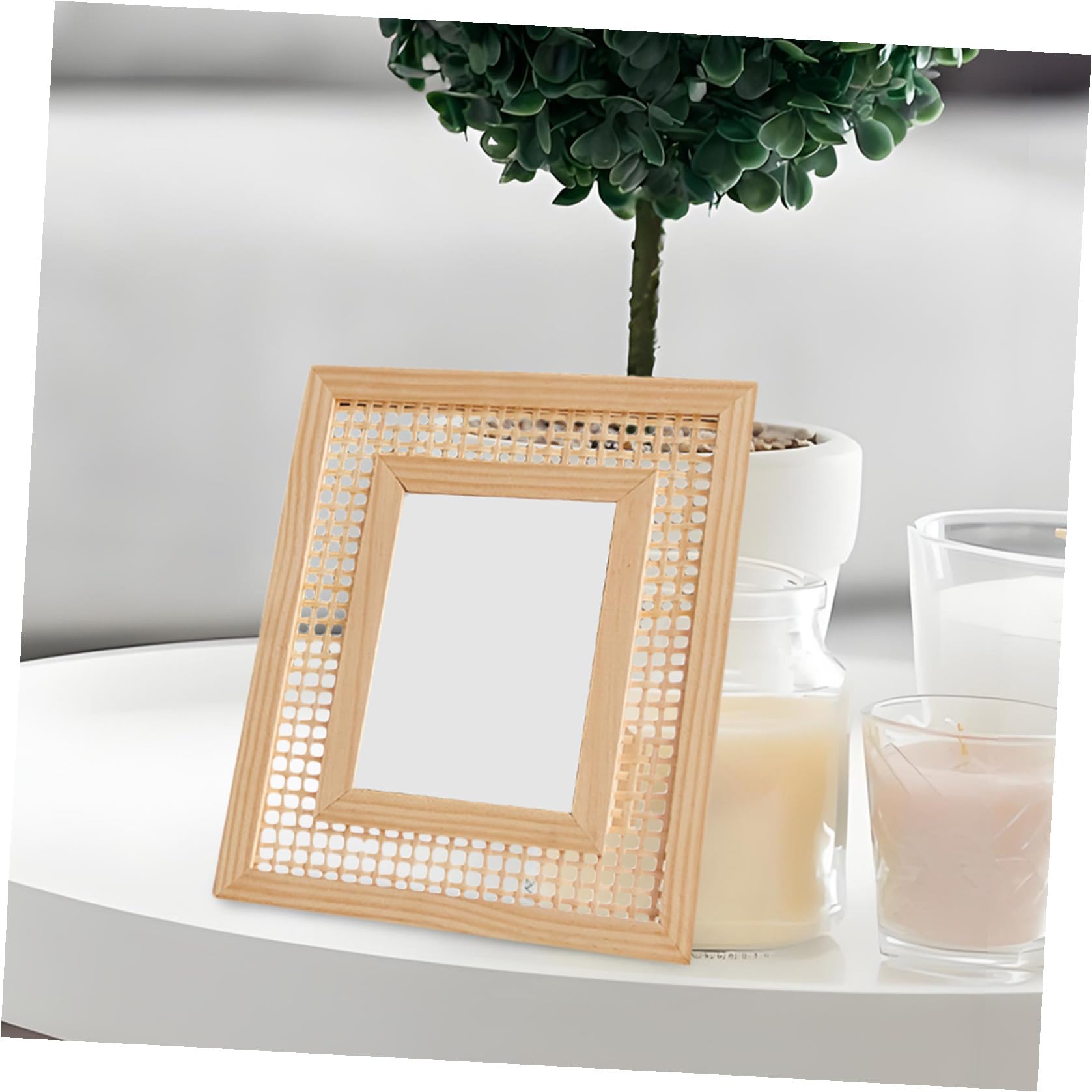 Cornice per Foto Intrecciata in Legno Boho 13x18 Cm Cornice da Tavolo e Parete Portafoto Decorativo per Casa e Famiglia Rustica per Esposizione Fotografica