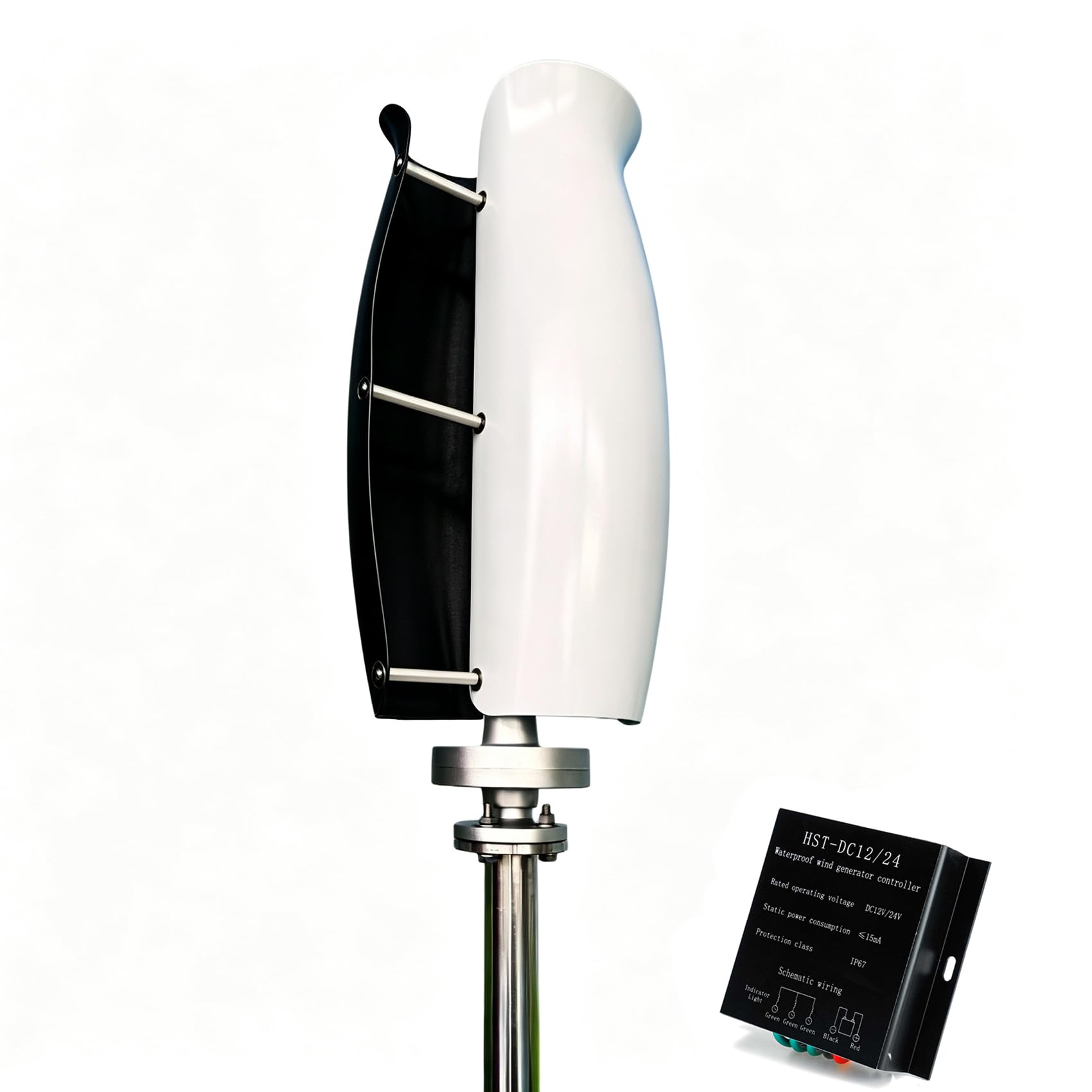 Kit di Turbina Eolica a ASSE Verticale 1000W a Basso Rumore | Set completo di mulino a vento a 2 pale, tensione 12V/24V/48V/220V, generatore verticale silenzioso per energia domestica