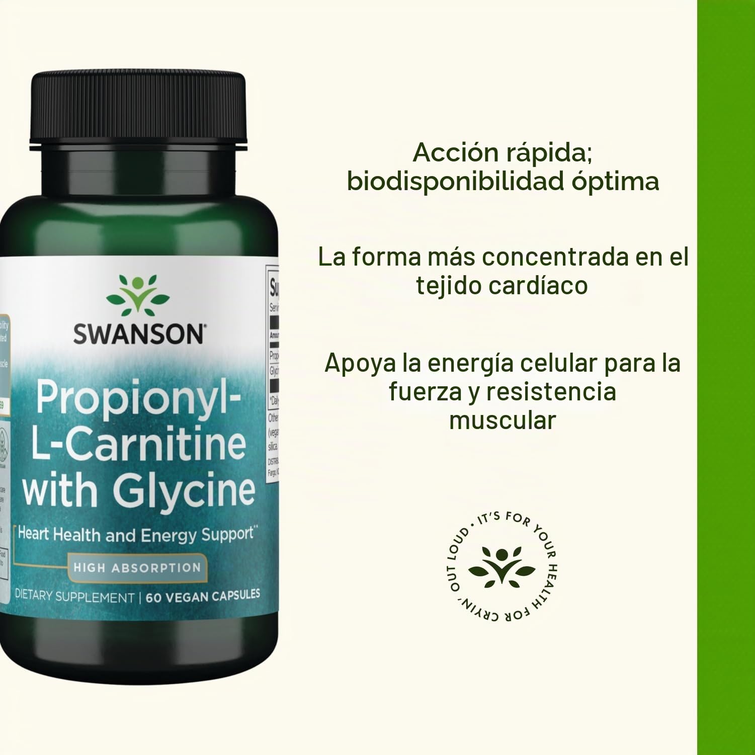 Swanson Propionil L-carnitina con glicina, 60 cápsulas vegetales