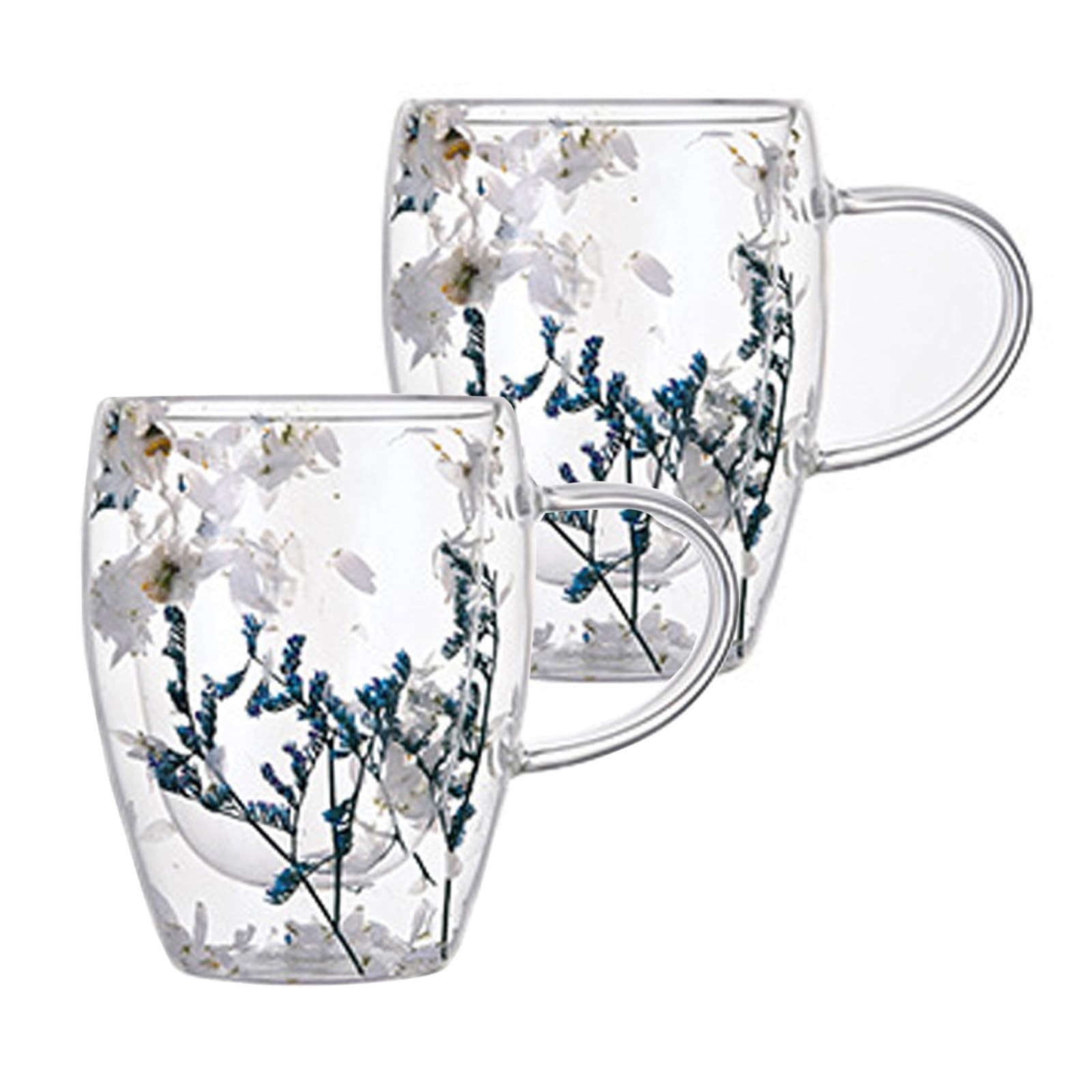 xixi-home Double Glasses Coffee Cups with Handles Tea Cups,Cappuccino Latte Macchiato Glasses Cups, Heat Resistant,for Hot Drinks Tea Milk Juice Ice Cream, 2 Pieces of 350ml (Blue)